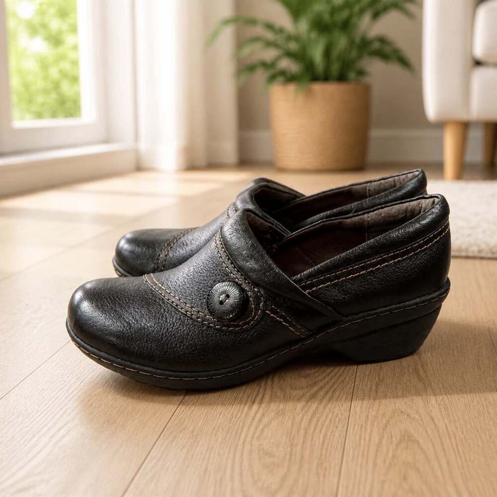 Montana Artisan Crafted Black Leather Slip-On Comfort Clogs Shoes Women's Size 7
